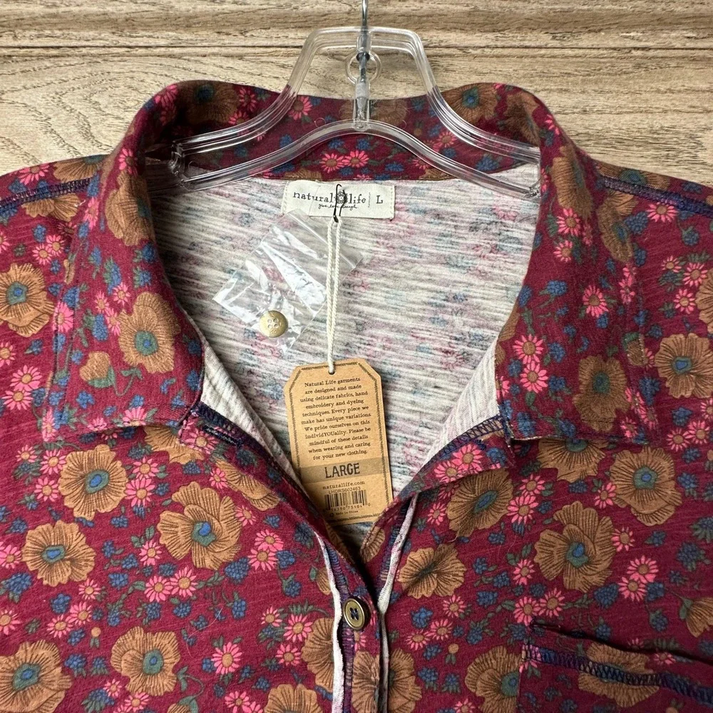 NWT Natural Life Floral Maxi Dress Women Large Burgundy Boho LHDRS002463